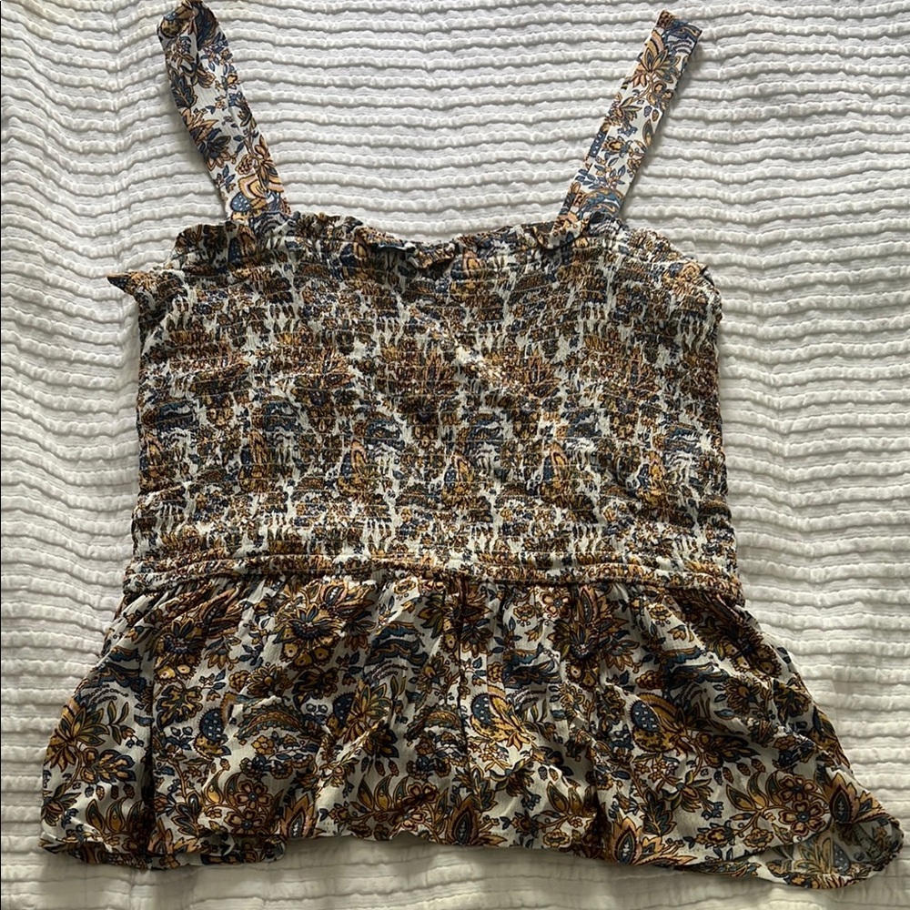 LOFT Brown and Cream Floral Tank Top